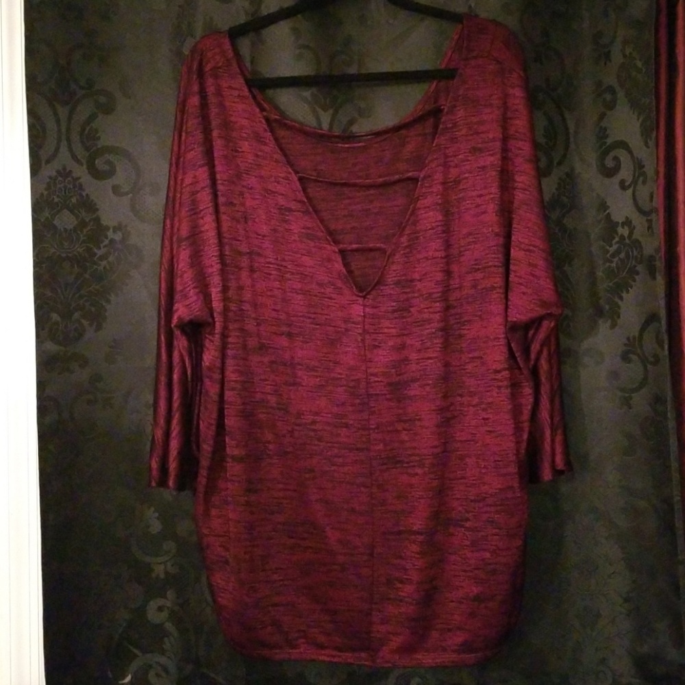 Burgundy semi open back hi low shirt